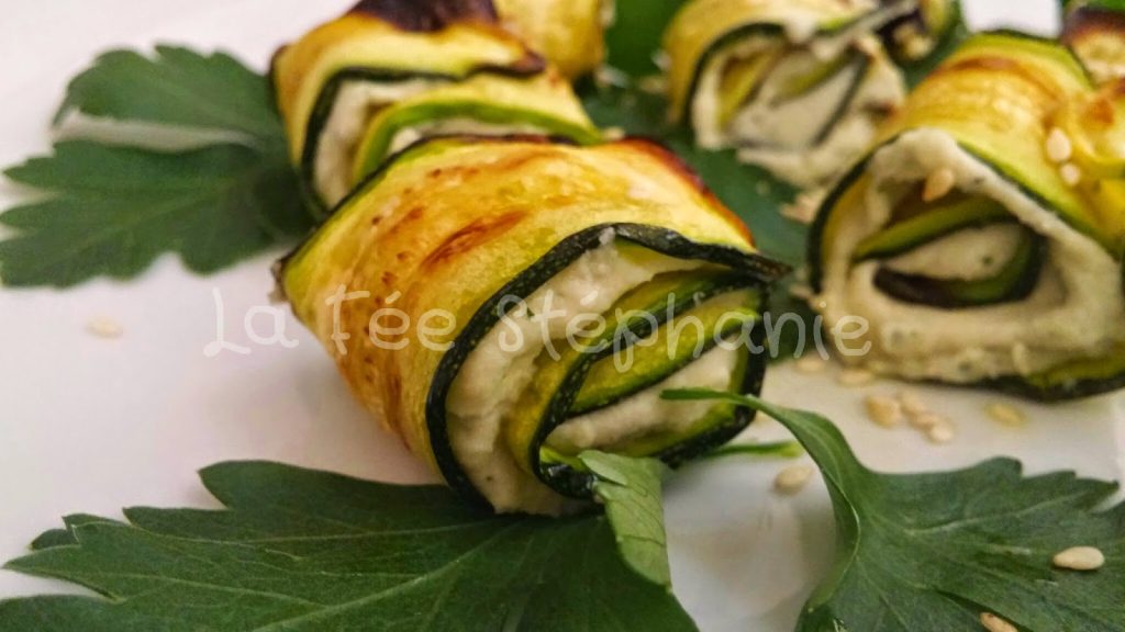 Grilled zucchini and herb cheese rolls